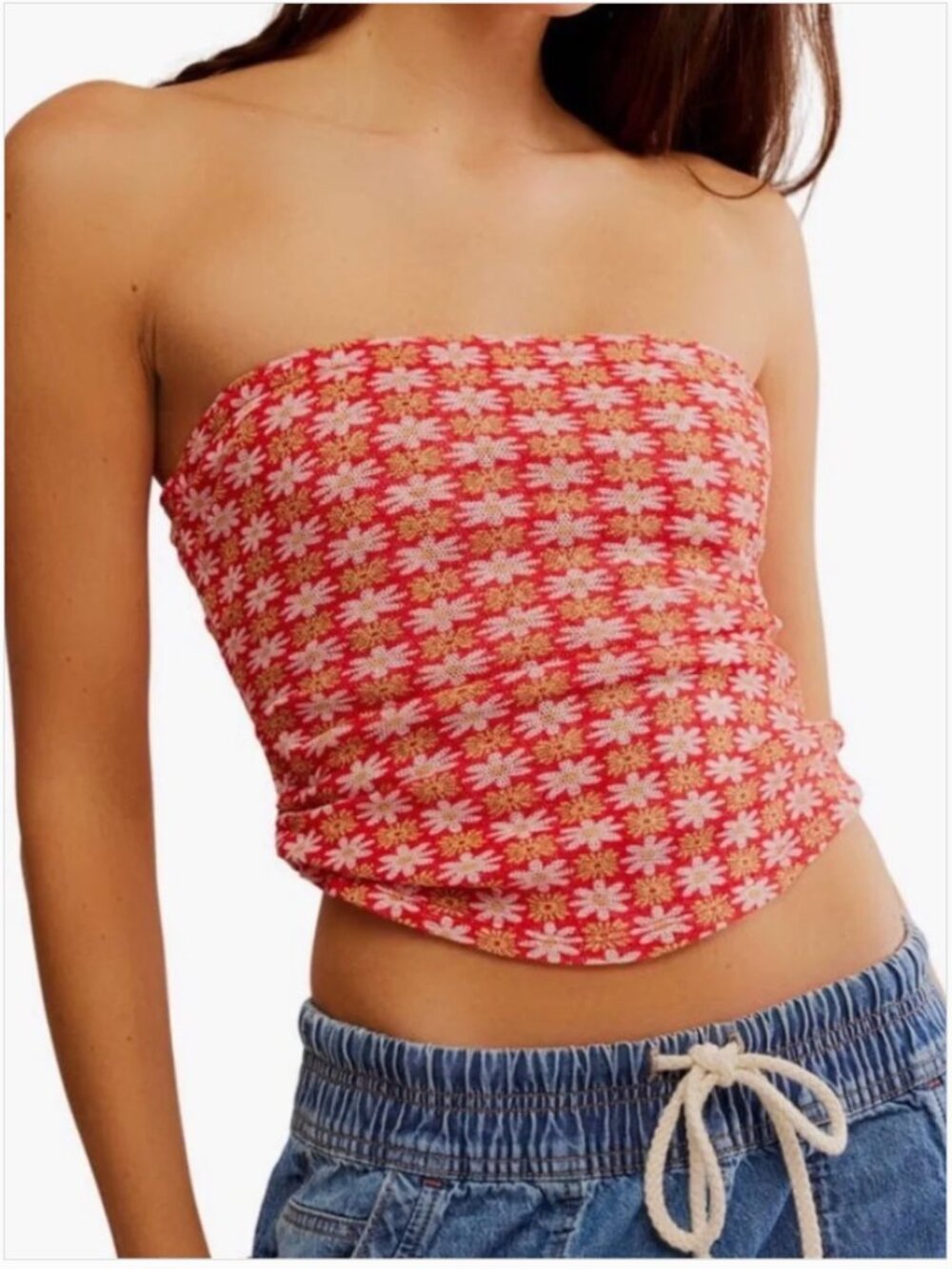 NWT FREE PEOPLE Boulevard Womens Printed Tube Top - Flame red